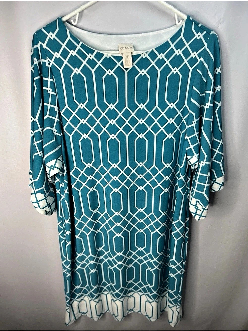 Chico's Geometric Mini Dress in Blue & White Size 2P Like New